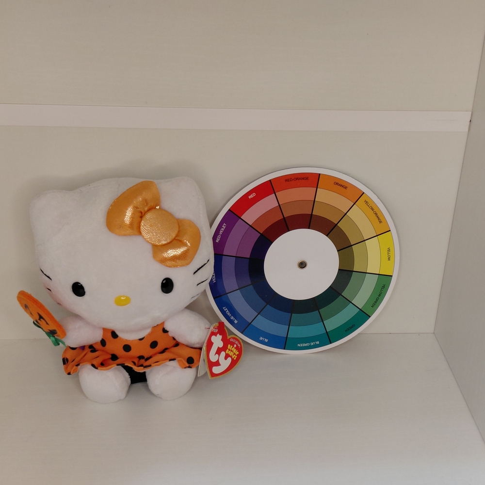 Ty Hello Kitty Plush Orange Polka Dress, Metallic Bow by Beanie Babies Company - Picture 10 of 13